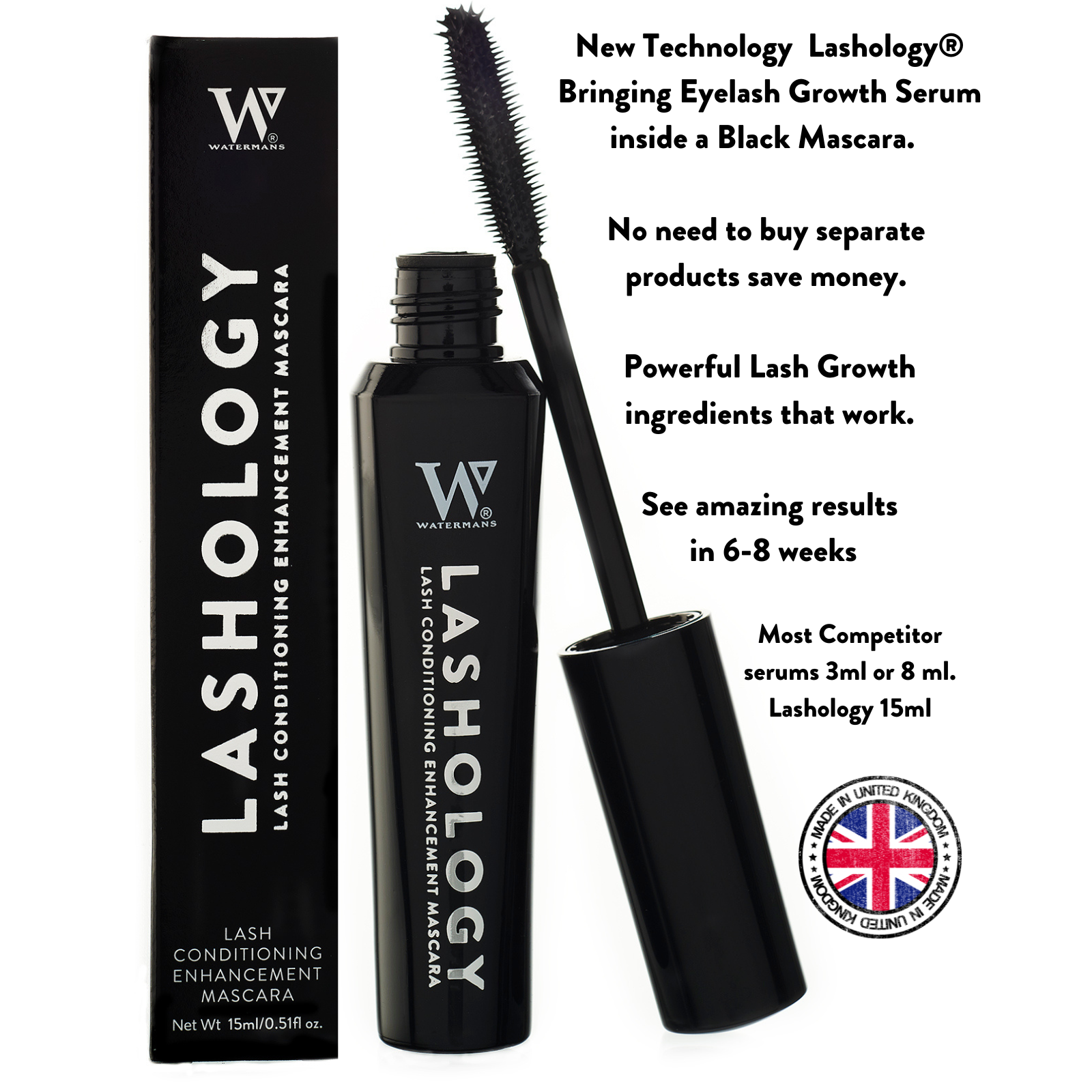 Lashology® 15ml Advanced Eyelash Growth Serum Infused Black Mascara