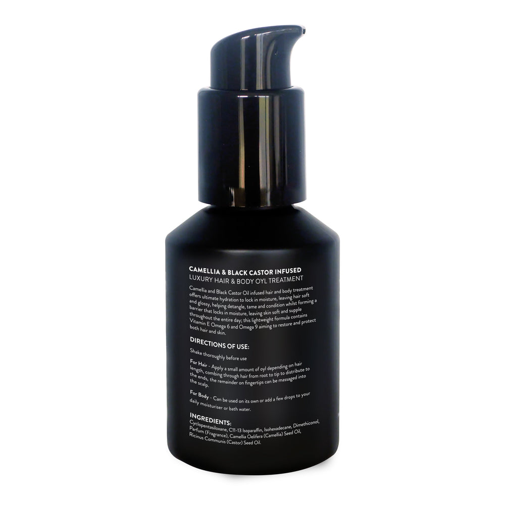 
                  
                    Camellia & black castor infused hair & body oil treatment.
                  
                